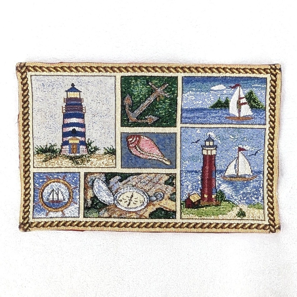 Nautical Tapestry Lighthouse Sailboat 12x18 Coastal Maritime Decor